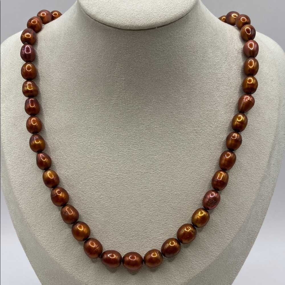 GSJ Jewelry Sterling Silver 925 Chocolate Cultured Pearl Necklace 18”L New